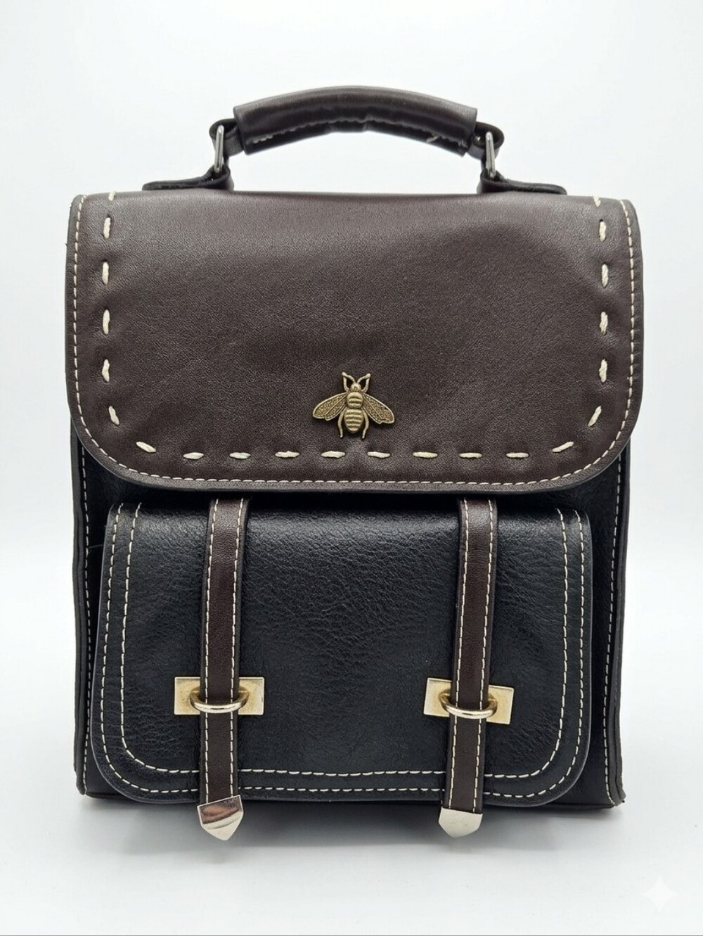 Black & Brown Mini Backpack/Shoulder Bag with Bee Detail